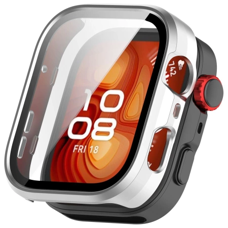 Etui ze szkłem do zegarka Bizon Case+Glass Watch do Huawei Watch Fit 4 Pro, satynowo srebrne