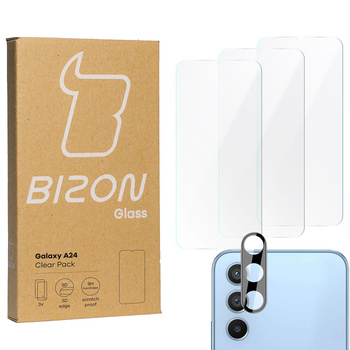 3x Szkło + szybka na aparat BIZON Clear Pack do Galaxy A24