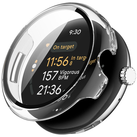 Etui ze szkłem do zegarka Bizon Case+Glass Watch do Google Pixel Watch 3 45mm, przeźroczyste
