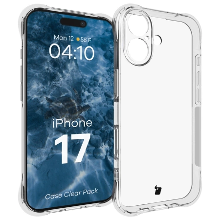 Elastyczne etui + 2x szkło hartowane Bizon Case Clear Pack do iPhone 17