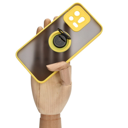 Etui z uchwytem na palec Bizon Case Hybrid Ring do Xiaomi 13, przydymione z żółtą ramką