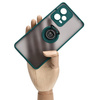 Etui z uchwytem na palec Bizon Case Hybrid Ring do Xiaomi Redmi Note 12 Pro+ 5G, przydymione z ciemnozieloną ramką