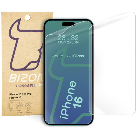 Folia hydrożelowa na ekran Bizon Glass Hydrogel Front do iPhone 15 / 15 Pro / 16, 2 sztuki