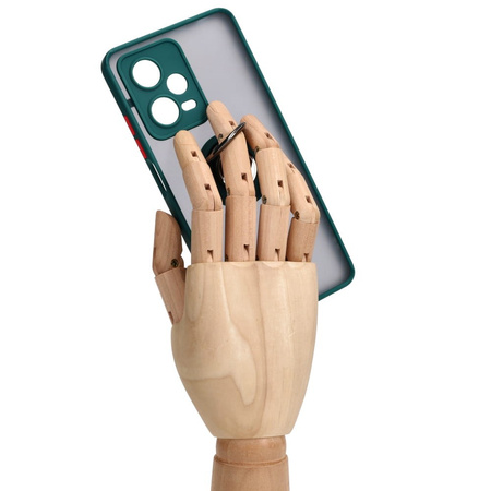 Etui z uchwytem na palec Bizon Case Hybrid Ring do Xiaomi Redmi Note 12 Pro 5G, przydymione z ciemnozieloną ramką