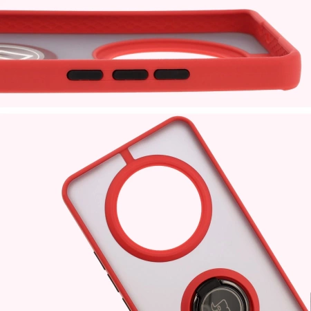 Etui z uchwytem na palec Bizon Case Hybrid Ring do Realme 14 Pro 5G, przydymione z czerwoną ramką