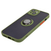 Etui z uchwytem na palec Bizon Case Hybrid Ring do iPhone 15 Plus, przydymione z zieloną ramką