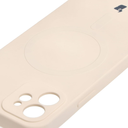 Etui silikonowe z pierścieniem magnetycznym Bizon Case Silicone Magnetic do iPhone 12, beżowe