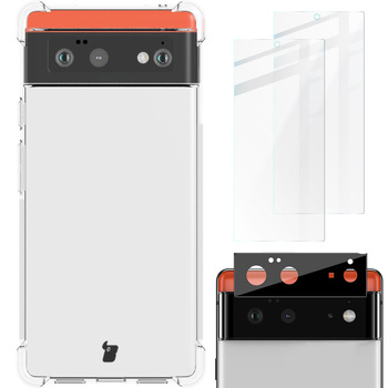 Etui + 2x szkło + obiektyw Bizon Case Clear Pack do Google Pixel 6, przezroczyste