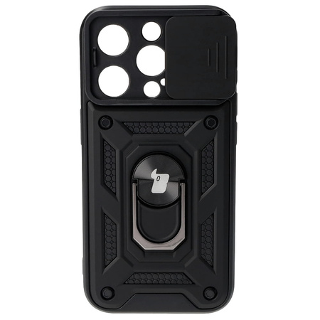 Etui Bizon Case CamShield Ring do iPhone 15 Pro, czarne