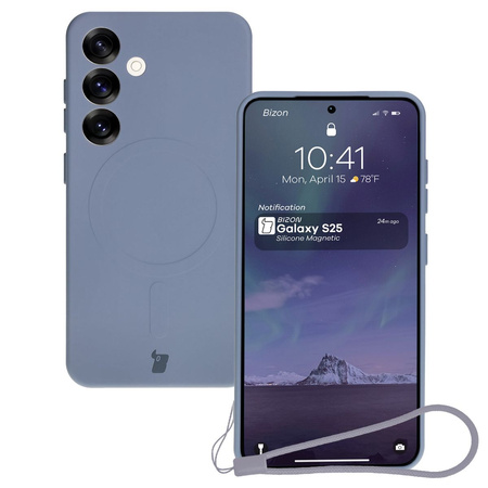 Silikonowe etui z pierścieniem magnetycznym Bizon Case Silicone Magnetic do Galaxy S25 / Galaxy S24, szare