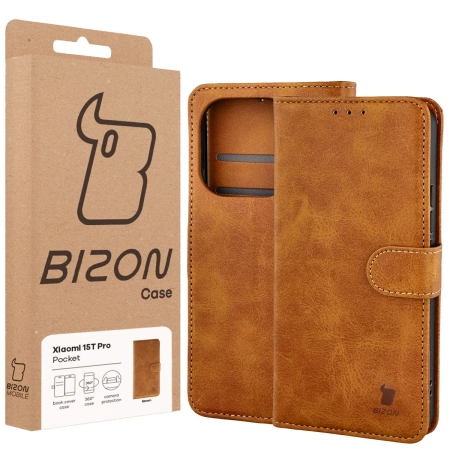 Etui z klapką Bizon Case Pocket do Xiaomi 15T Pro, brązowe