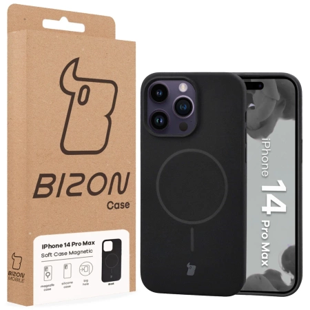 Silikonowe etui z pierścieniem magnetycznym Bizon Soft Case Magnetic do iPhone 14 Pro Max, czarne