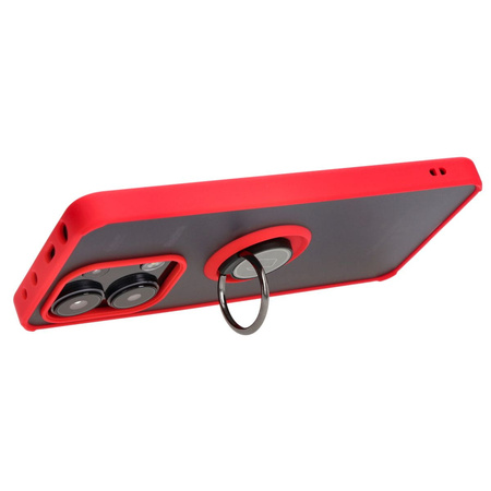 Etui z uchwytem na palec Bizon Case Hybrid Ring do Xiaomi Redmi Note 13 4G, przydymione z czerwoną ramką