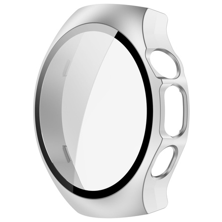 Etui ze szkłem do zegarka Bizon Case+Glass Watch do Huawei Watch 5 42 mm, satynowe srebrne