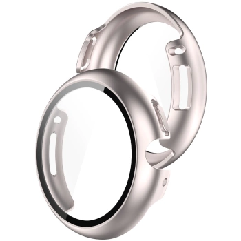 Etui ze szkłem do zegarka Bizon Case+Glass Watch do Google Pixel Watch 4 45 mm, satynowo szampańskie