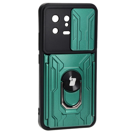 Etui Bizon Case Camshield Card Slot Ring do Xiaomi 13, zielone