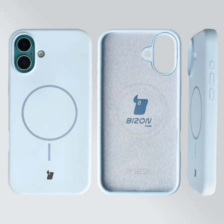 Silikonowe etui z pierścieniem magnetycznym Bizon Soft Case Magnetic do iPhone 16 Plus, błękitne