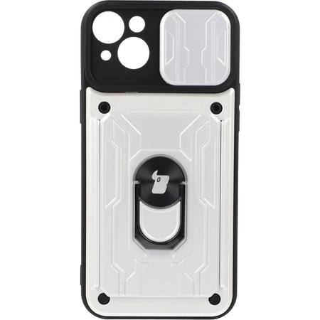 Etui Bizon Case Camshield Card Slot Ring do iPhone 14 Plus, białe