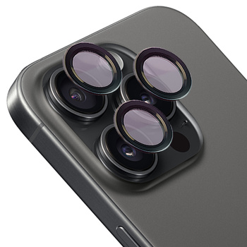 Szkło hartowane na aparat z aplikatorem Bizon Glass Snap Lens do iPhone 15 Pro/15 Pro Max, 1 zestaw, czarna ramka