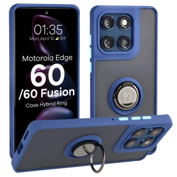 Etui z uchwytem na palec Bizon Case Hybrid Ring do Motorola Edge 60 Fusion / 60, przydymione z granatową ramką