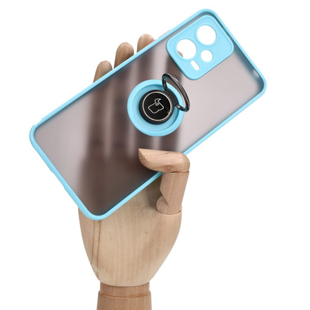 Etui z uchwytem na palec Bizon Case Hybrid Ring do Xiaomi Pocophone X5, przydymione z jasnoniebieską ramką