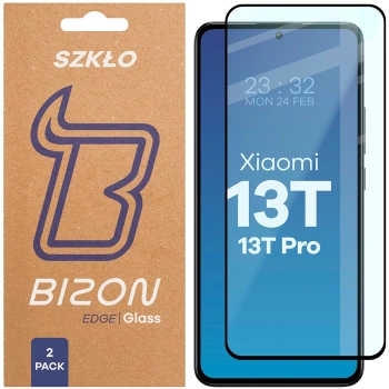 Szkło hartowane Bizon Glass Edge Duo do Xiaomi 13T Pro / 13T, czarna ramka, 2 sztuki