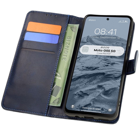 Etui z klapką Bizon Case Pocket do Motorola Moto G55 5G, granatowe