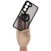 Etui z uchwytem na palec Bizon Case Hybrid Ring do Galaxy S23, przydymione z czarną ramką