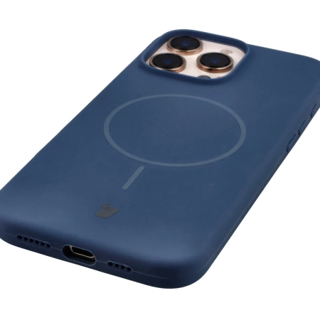 Silikonowe etui z pierścieniem magnetycznym Bizon Soft Case Magnetic do iPhone 16 Pro Max, granatowe