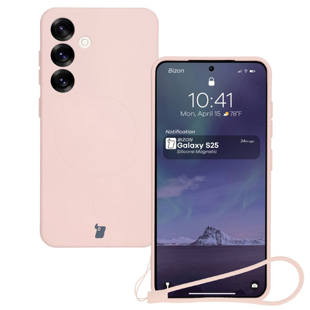 Silikonowe etui z pierścieniem magnetycznym Bizon Case Silicone Magnetic do Galaxy S25 / S24, jasnoróżowe