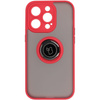 Etui z uchwytem na palec Bizon Case Hybrid Ring do iPhone 14 Pro, przydymione z czerwoną ramką