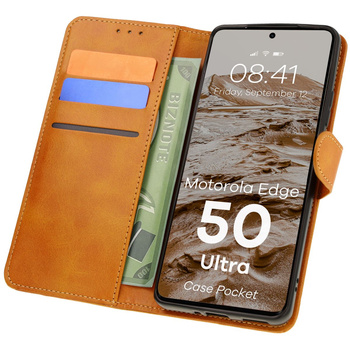 Etui z klapką Bizon Case Pocket do Motorola Edge 50 Ultra, brązowe