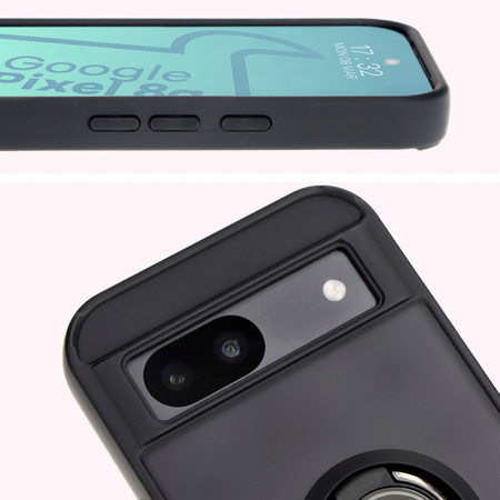 Etui z uchwytem na palec Bizon Case Hybrid Ring do Google Pixel 8a, przydymione z czarną ramką