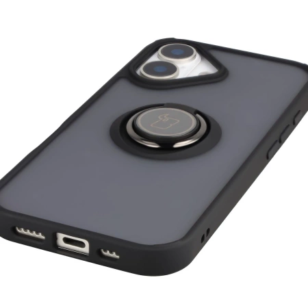 Etui z uchwytem na palec Bizon Case Hybrid Ring do iPhone 17, przydymione z czarną ramką