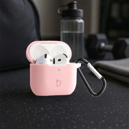 Silikonowe etui z karabińczykiem Bizon Case Headphone Silicone do AirPods 4, jasnoróżowe