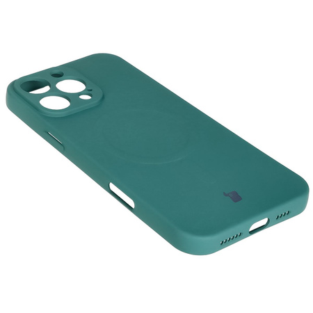 Silikonowe etui z pierścieniem magnetycznym Bizon Case Silicone Magnetic do iPhone 16 Pro, ciemnozielone