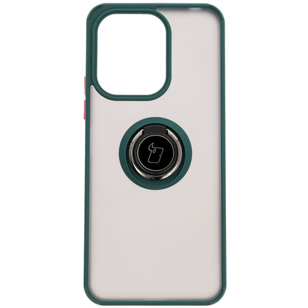 Etui z uchwytem na palec Bizon Case Hybrid Ring do Xiaomi Redmi 13 4G, przydymione z ciemnozieloną ramką