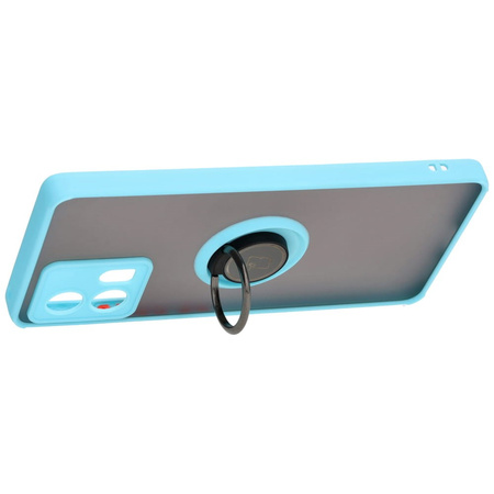 Etui z uchwytem na palec Bizon Case Hybrid Ring do Motorola Edge 30 Fusion, przydymione z jasnoniebieską ramką