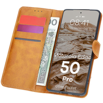 Etui z klapką Bizon Case Pocket do Motorola Edge 50 Pro, brązowe