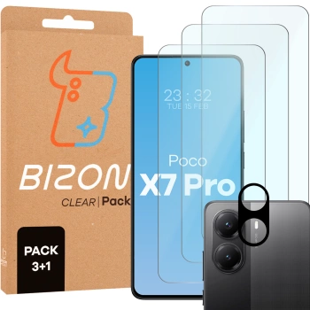 3x Szkło hartowane + szybka na aparat Bizon Glass Clear 2 Pack do Xiaomi POCO X7 Pro