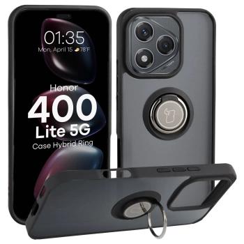 Etui z uchwytem na palec Bizon Case Hybrid Ring do Honor 400 Lite, przydymione z czarną ramką