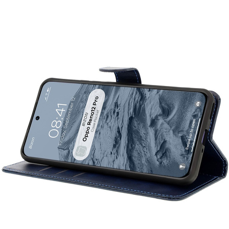 Etui z klapką Bizon Case Pocket do Oppo Reno 12 Pro, granatowe