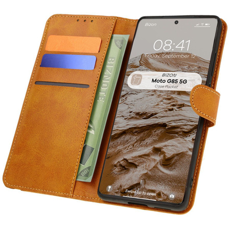 Etui z klapką Bizon Case Pocket do Motorola Moto G85 5G, brązowe