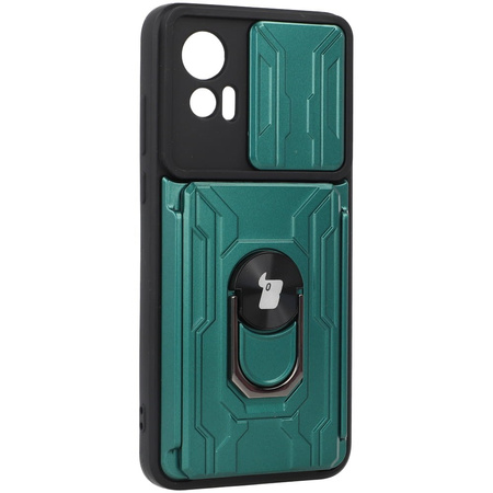 Etui Bizon Case Camshield Card Slot Ring do Motorola Moto Edge 30 Neo, zielone
