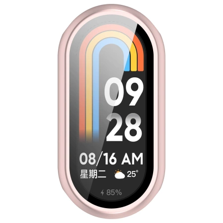 Etui ze szkłem do zegarka Bizon Case+Glass Watch do Xiaomi Smart Band 10, jasnoróżowe