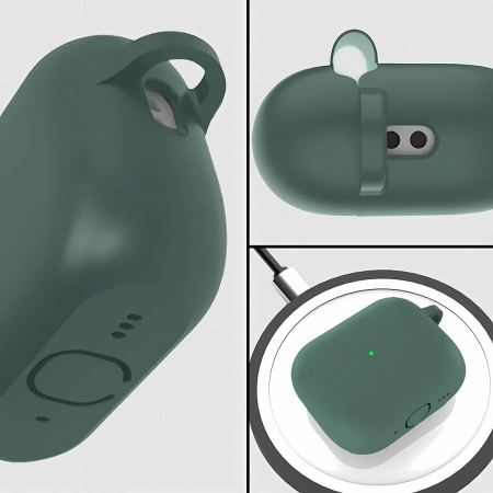 Silikonowe etui z karabińczykiem Bizon Case Headphone Silicone do AirPods Pro 3, ciemnozielone