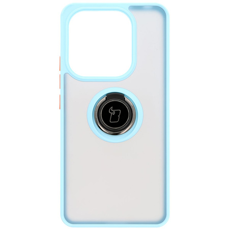 Etui z uchwytem na palec Bizon Case Hybrid Ring do Xiaomi Redmi Note 14 4G, przydymione z jasnoniebieską ramką