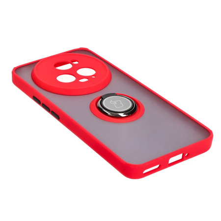 Etui z uchwytem na palec Bizon Case Hybrid Ring do Honor Magic5 Pro, przydymione z czerwoną ramką
