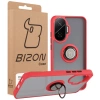 Etui z uchwytem na palec Bizon Case Hybrid Ring do Xiaomi POCO F7, przydymione z czerwoną ramką