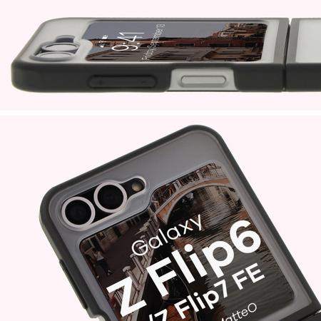 Etui z pierścieniem magnetycznym Bizon Case MatteO do Galaxy Z Flip7 FE / Z Flip6, półprzezroczyste z czarną ramką